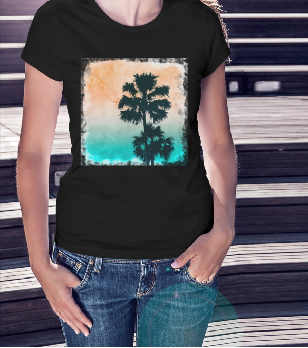 Palms On The Beach Silhouette Tropical Sunset T-Shirt