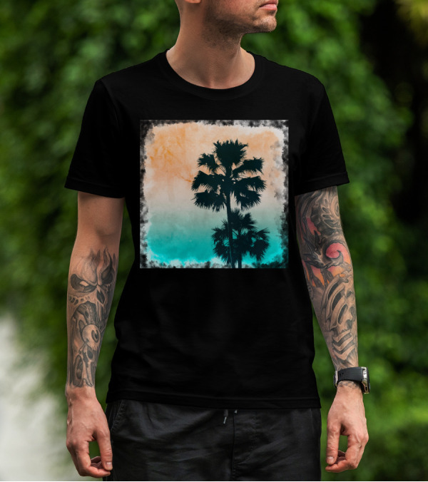 Palms On The Beach Silhouette Tropical Sunset T-Shirt