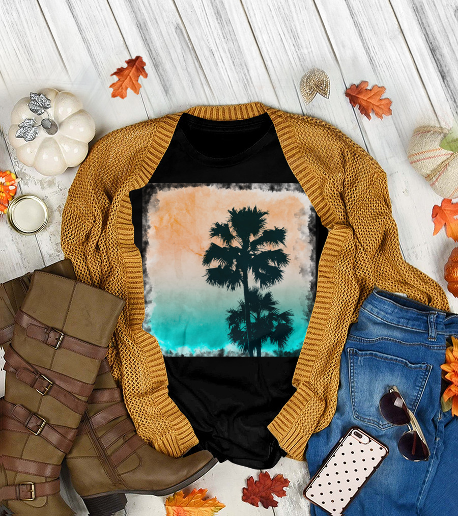 Palms On The Beach Silhouette Tropical Sunset T-Shirt