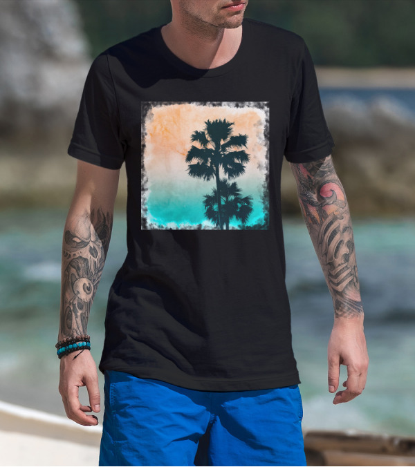 Palms On The Beach Silhouette Tropical Sunset T-Shirt