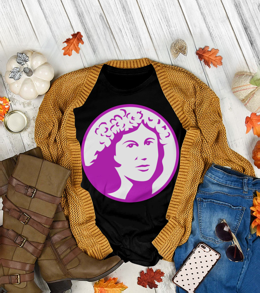 Woman with Crown of Flowers in Purple Circle T-Shirt