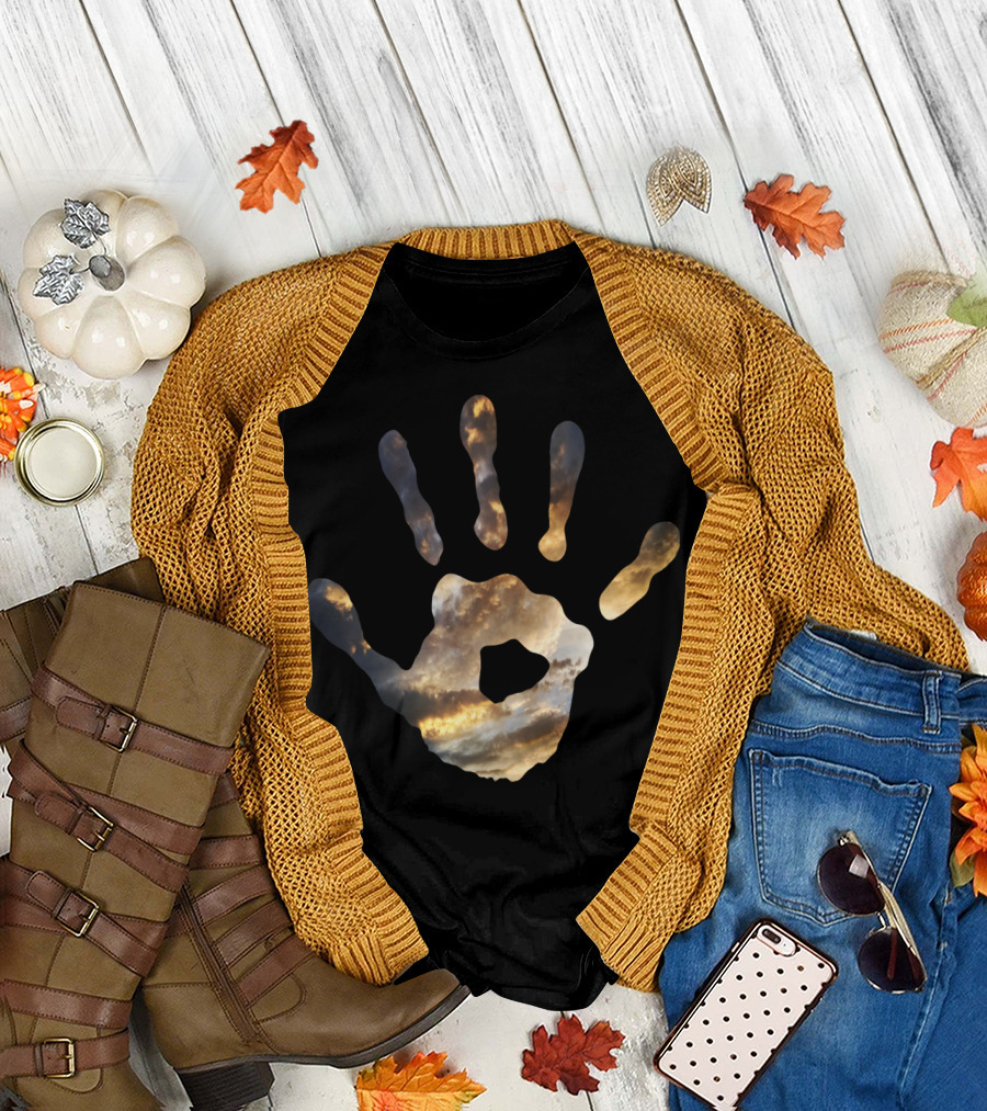 Touch The Sky Handprint Cloud Silhouette Skyward Vision T-Shirt