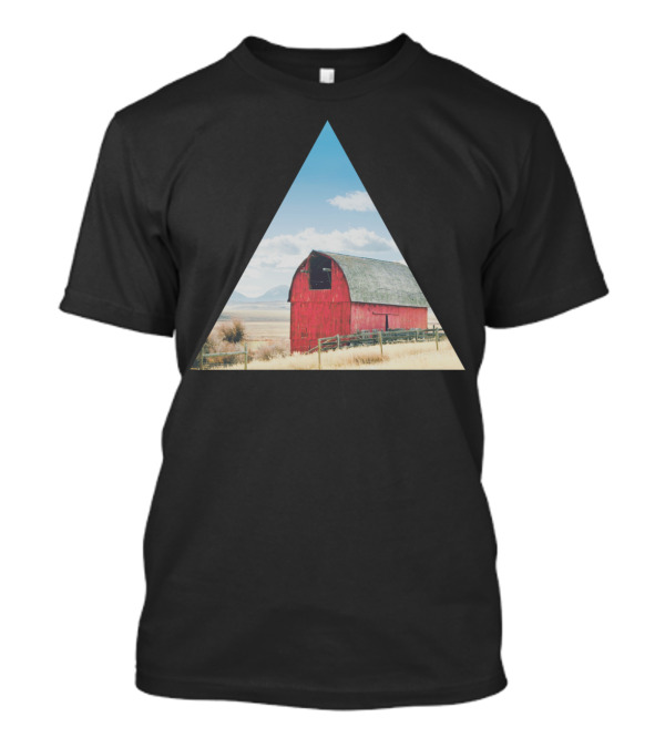 Wood And Nails Red Barn Triangle Landscape T-Shirt