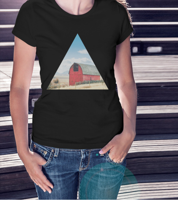 Wood And Nails Red Barn Triangle Landscape T-Shirt