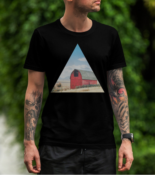 Wood And Nails Red Barn Triangle Landscape T-Shirt