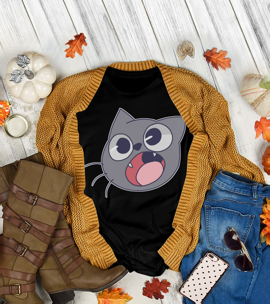 LOUD CAT Cute Cartoon Face Yelling Bold Expression T-Shirt
