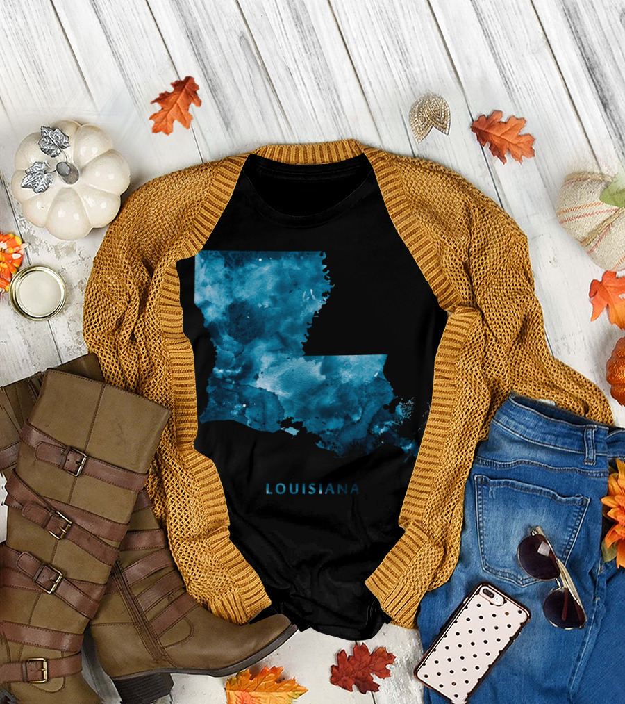 Louisiana Blue Watercolor Map T-Shirt