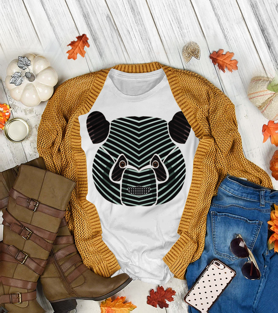 Panda Striped Line Pattern Face T-Shirt