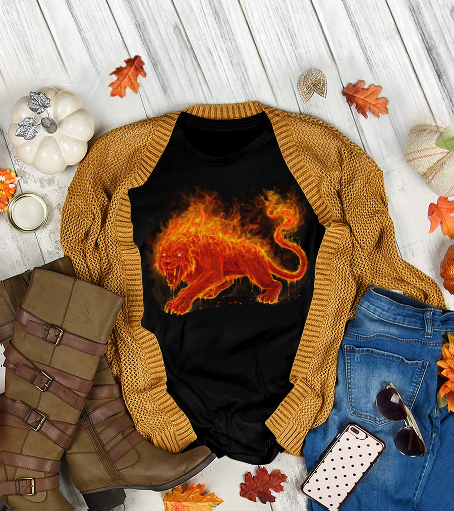 Flame Beast Fiery Lion Inferno Creature T-Shirt