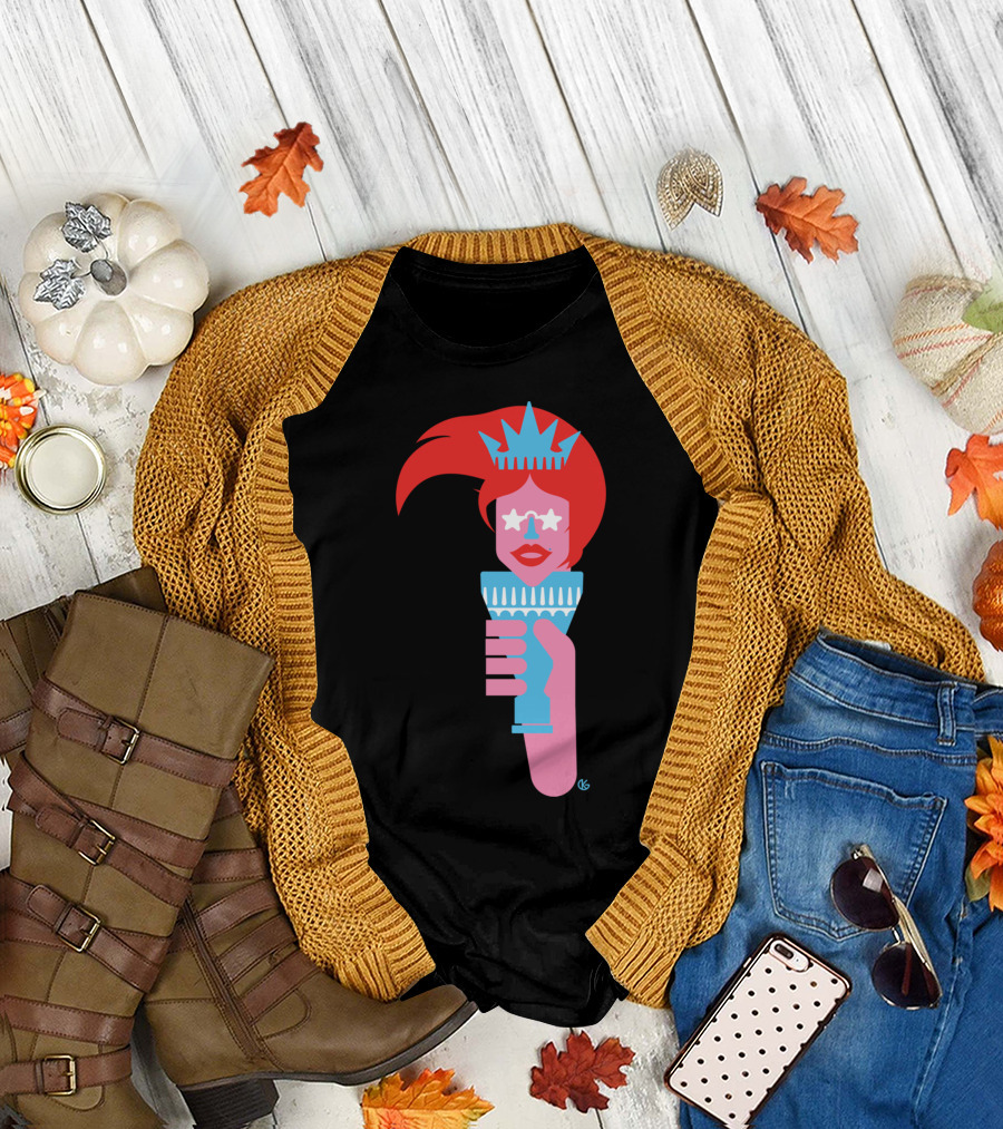 Lady Liberty with Red Hair and Star Glasses Holding Torch T-Shirt