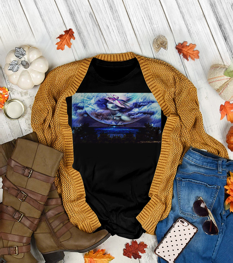 Lady Moon Light by SwedishA Mystical Night Sky Portrait with Clouds and Butterfly Hat T-Shirt