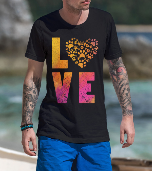 Love Paws Heart Pattern In Vibrant Colors T-Shirt