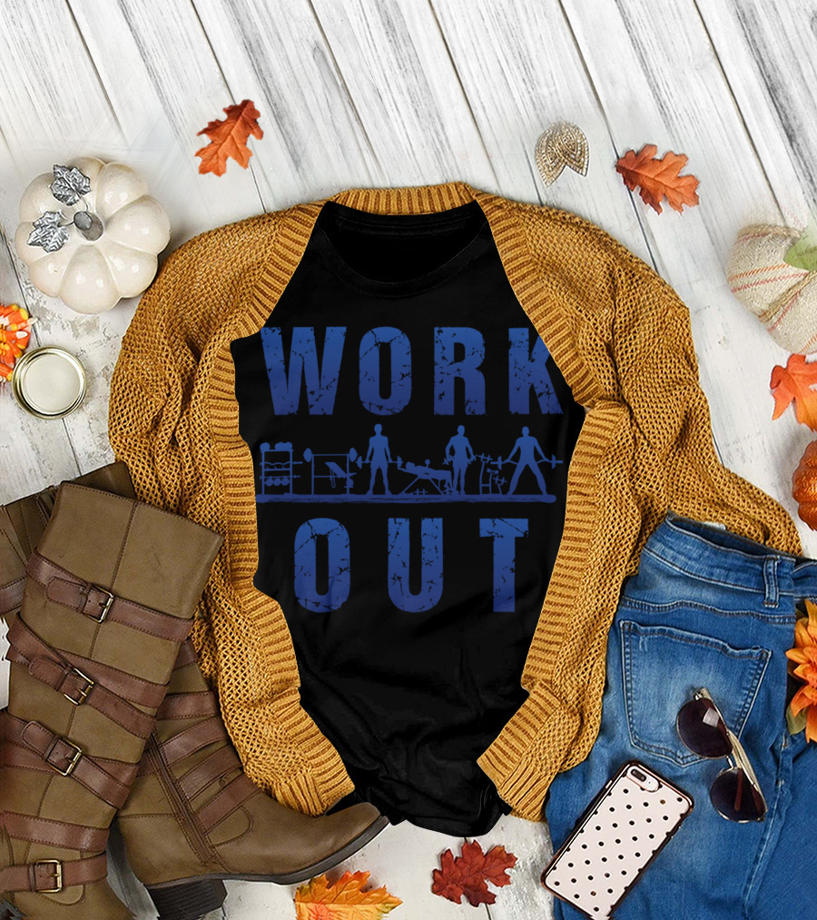 WORK OUT Fitness Silhouette Gym Equipment T-Shirt