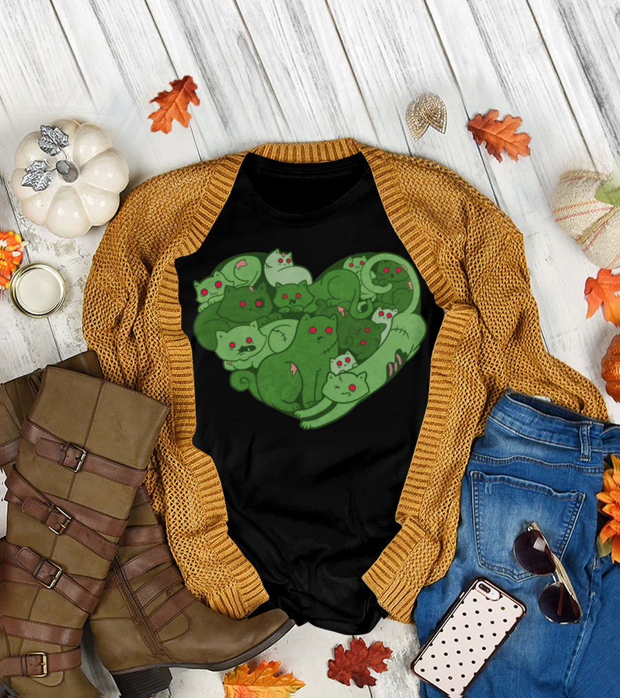 Love Bites Zombie Cats Heart T-Shirt