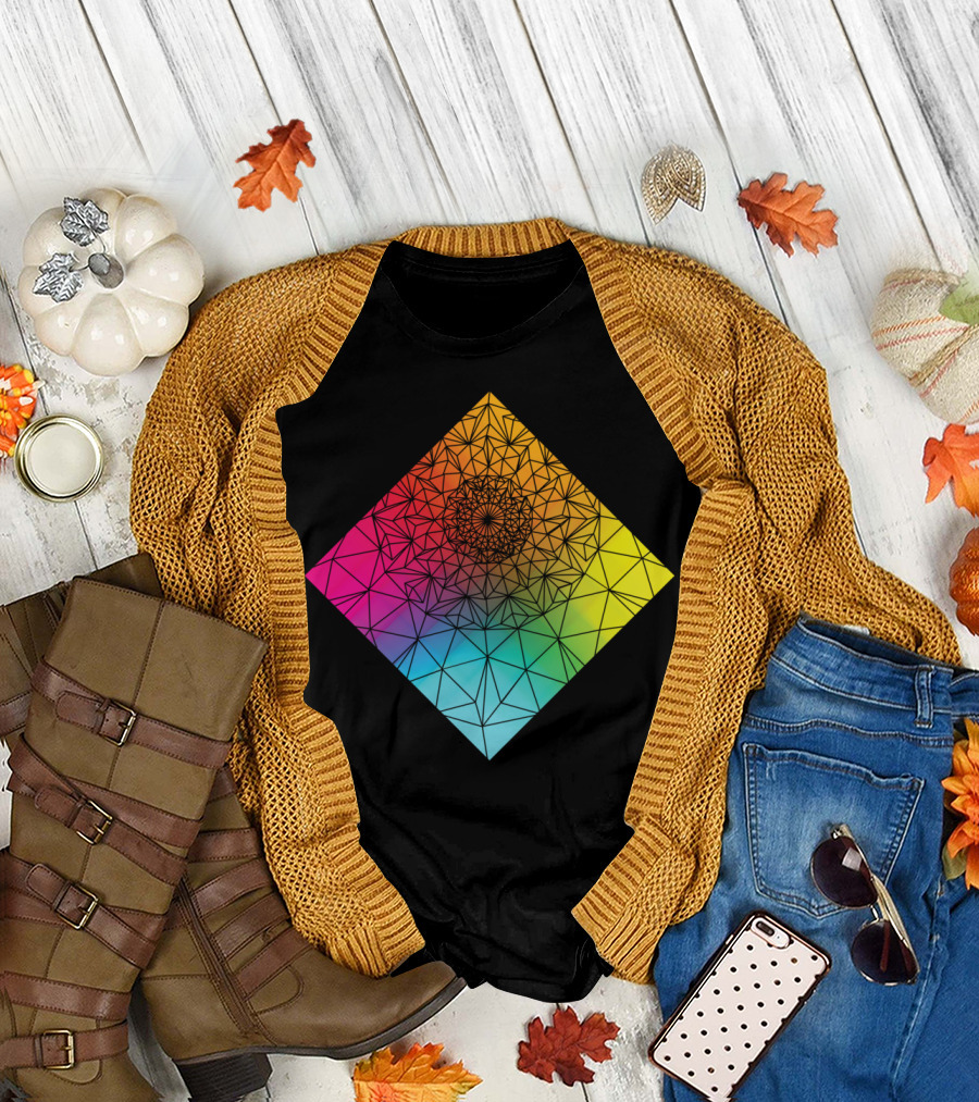 Prismatic Geometric Rainbow Mandala T-Shirt