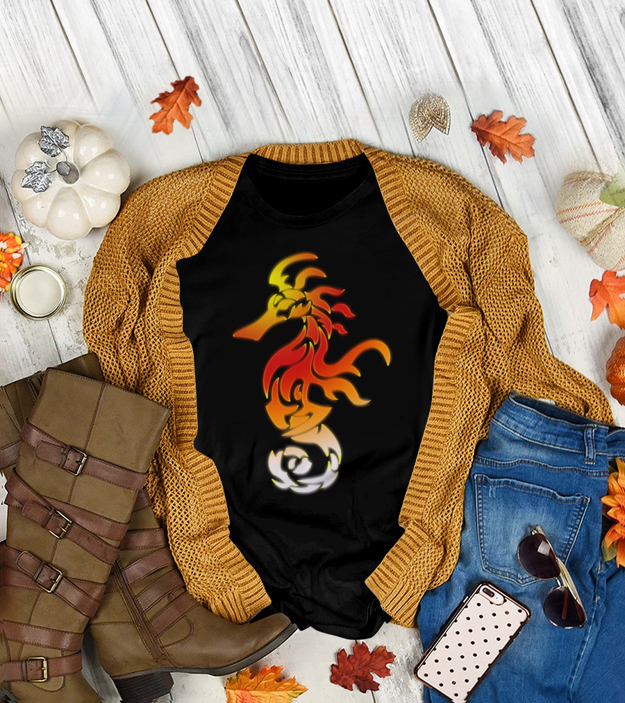 Flaming Seahorse Tribal JimClass Fire-Inspired T-Shirt