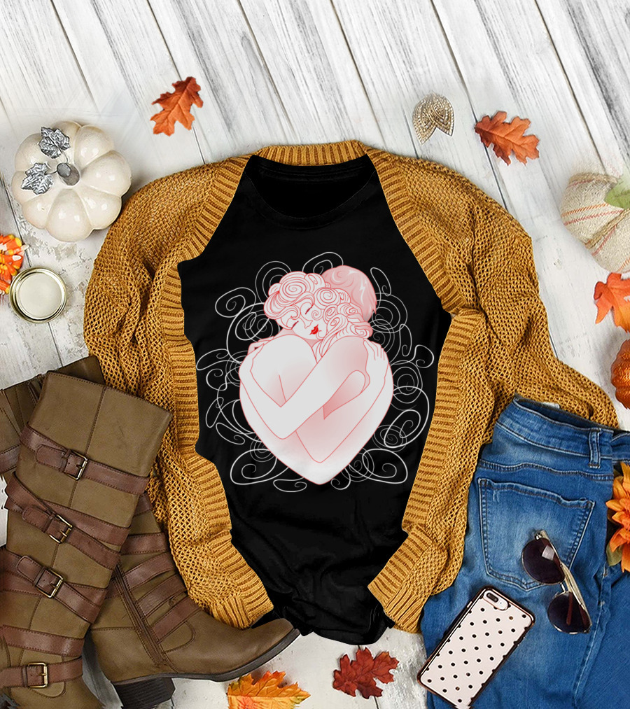 Love Hug Romantic Embrace Heart Swirl T-Shirt