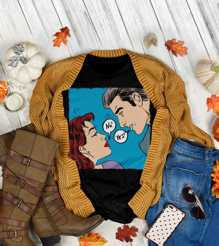 Retro Comic Pop Art Romance No Yes Dialog Scene T-Shirt