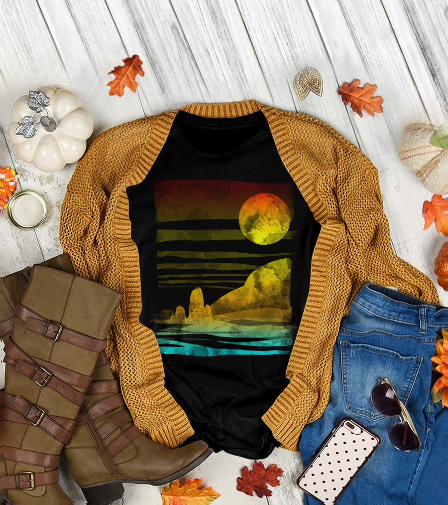 Landscape Painted With Tea Sunset Horizon T-Shirt