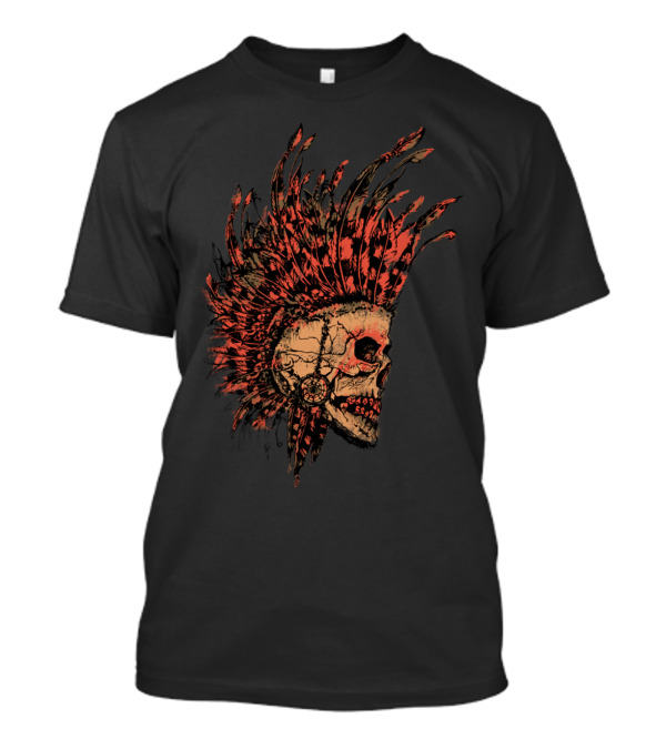 Death Native Skull With Red Feather Headdress T-Shirt