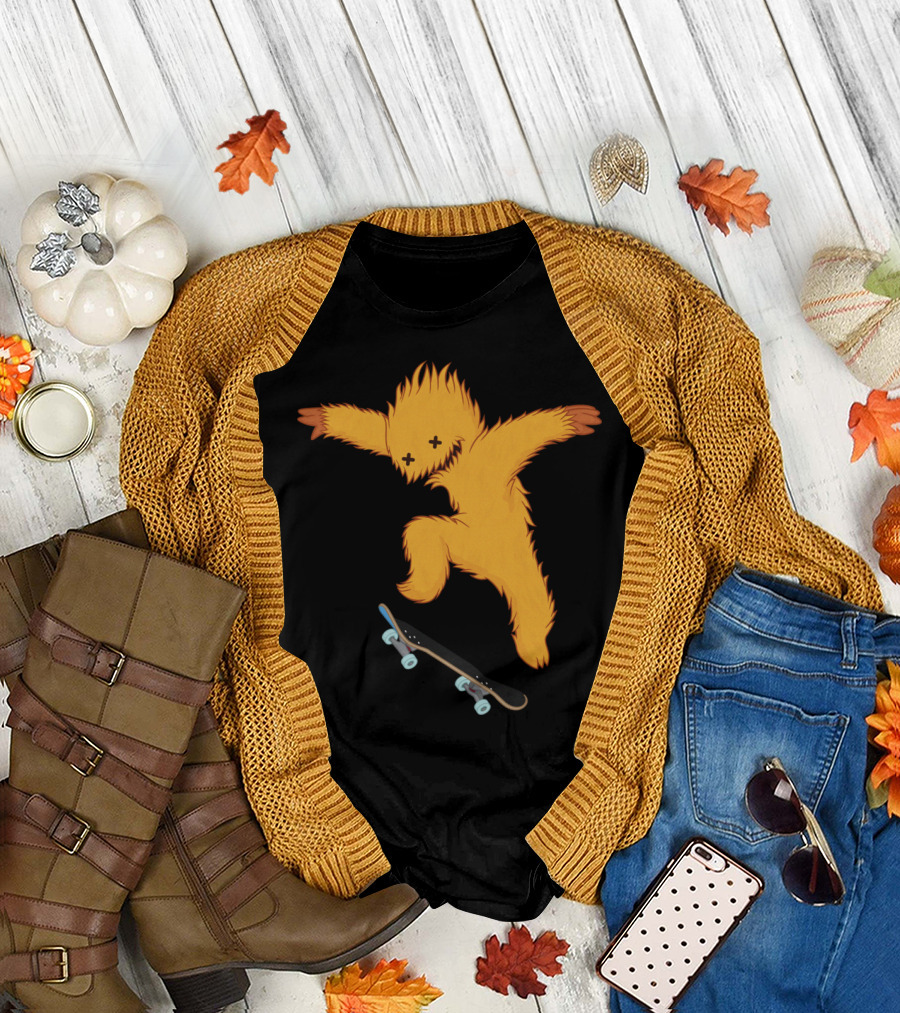 Skate Gremlin Orange Furry Creature Performing Skateboard Trick T-Shirt