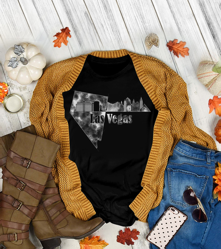 Las Vegas Skyline Pencil Drawing Effect with Nevada Outline T-Shirt