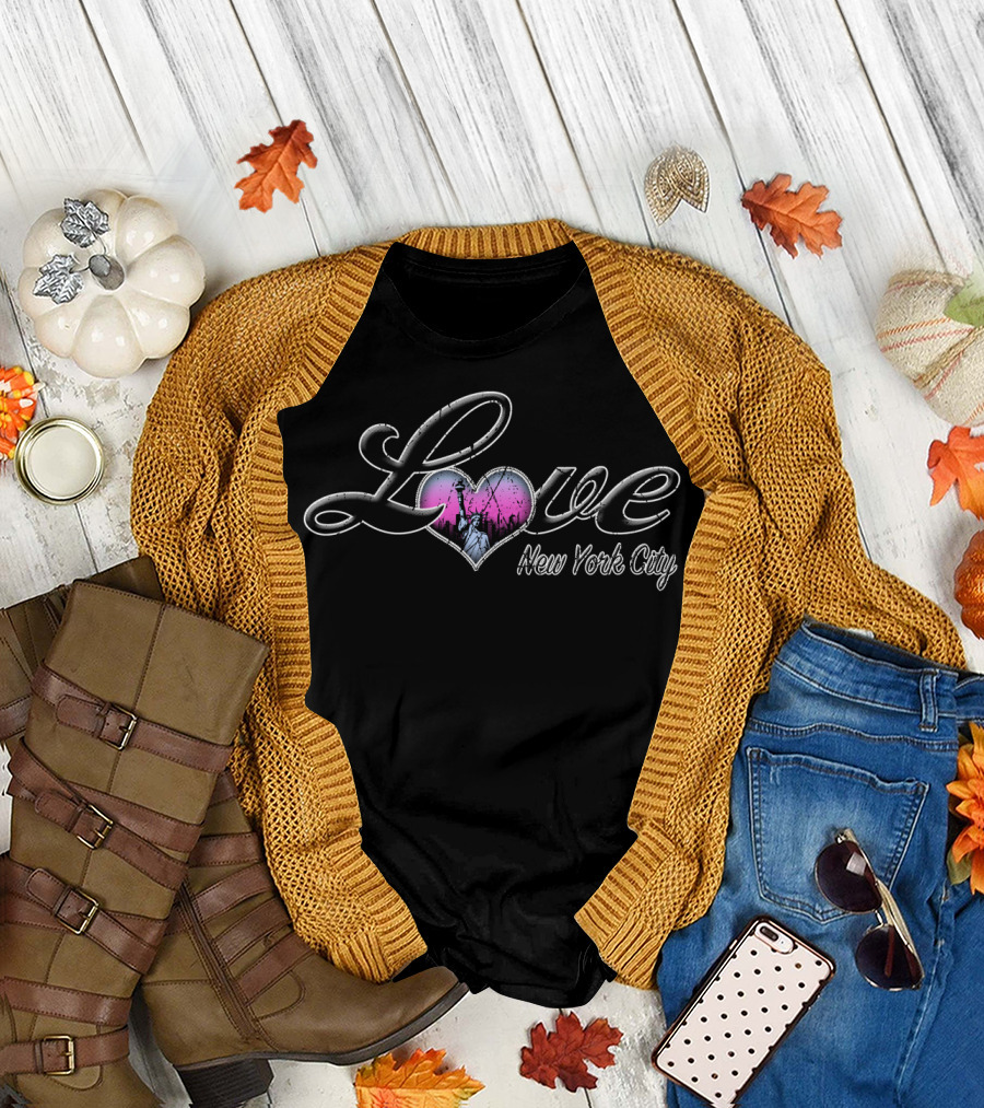 Love New York City Statue of Liberty Heart Skyline T-Shirt