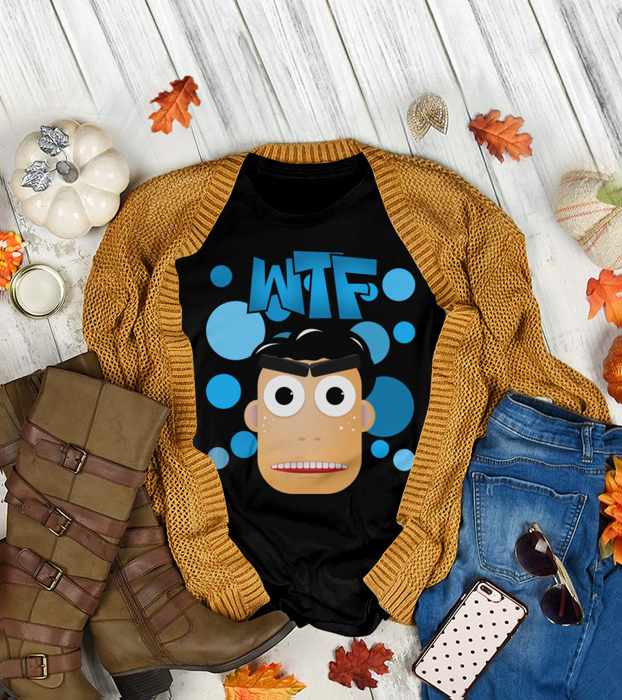 WTF Cartoon Face with Blue Circles T-Shirt