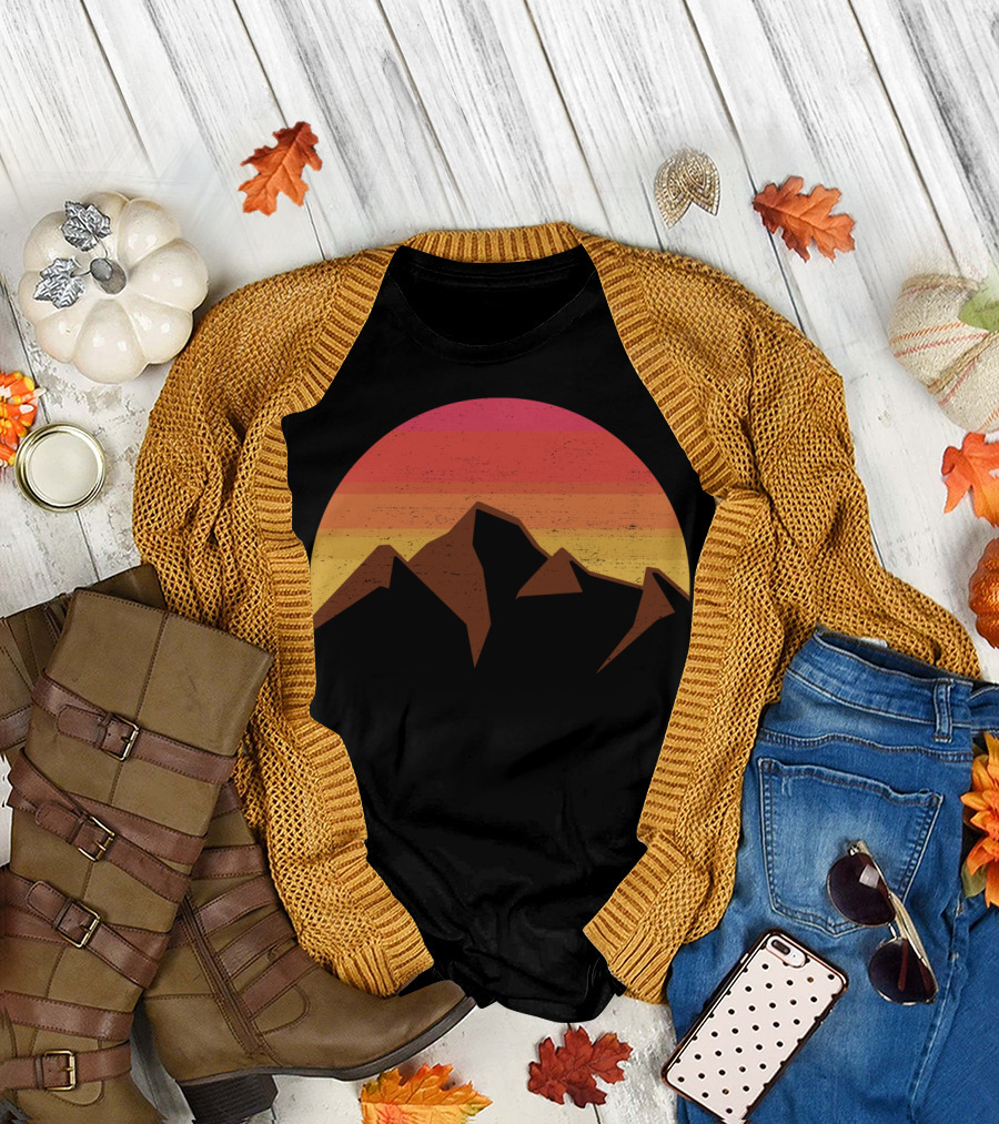 Retro Sunset Over Mountain Peaks T-Shirt