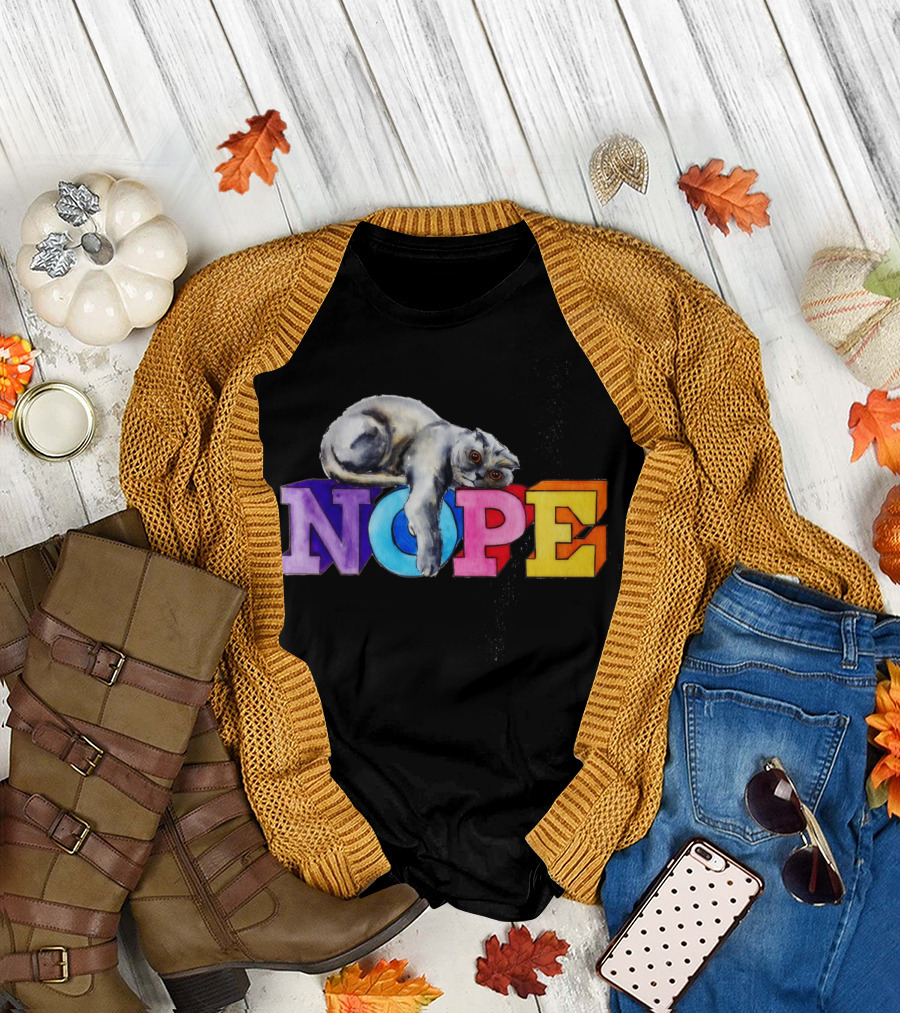 Nope Cat on Colorful Blocks T-Shirt