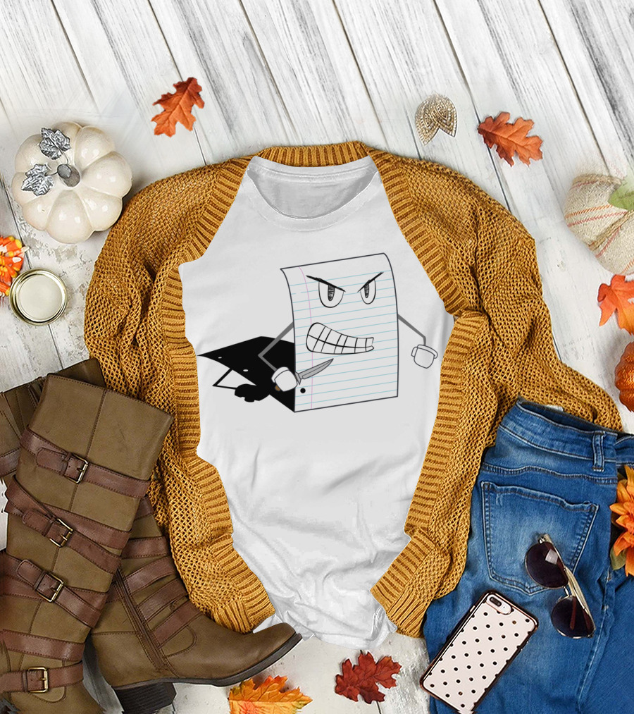 Paper Cut Angry Notebook Page with Knife T-Shirt