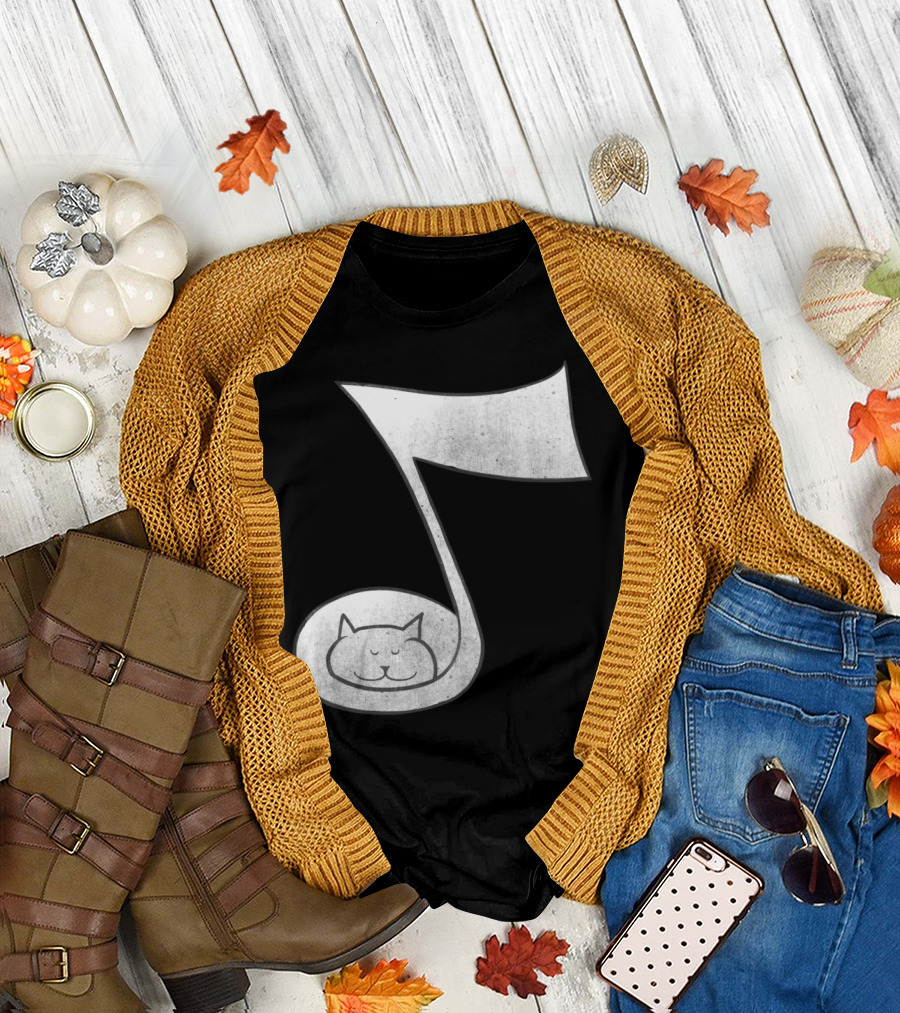 Sleepy Cat Inside Music Note T-Shirt