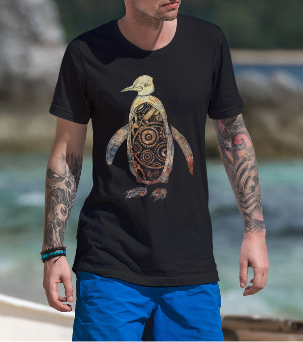 Retro Robo Penguin Steampunk Gear T-Shirt