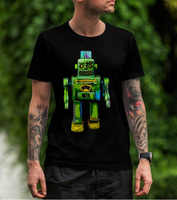 Retro Green Tin Toy Robot T-Shirt