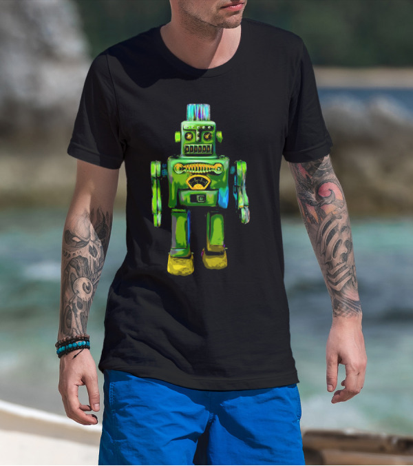 Retro Green Tin Toy Robot T-Shirt