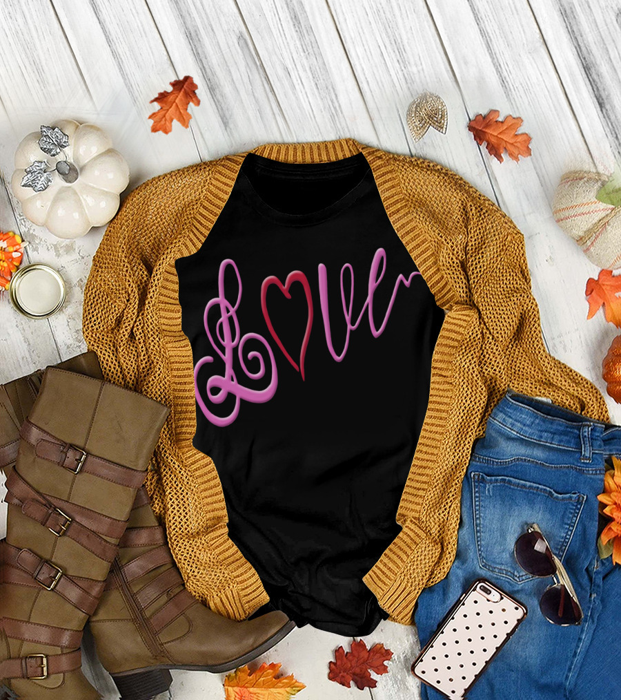 Love Heartbeat Swirl Script T-Shirt