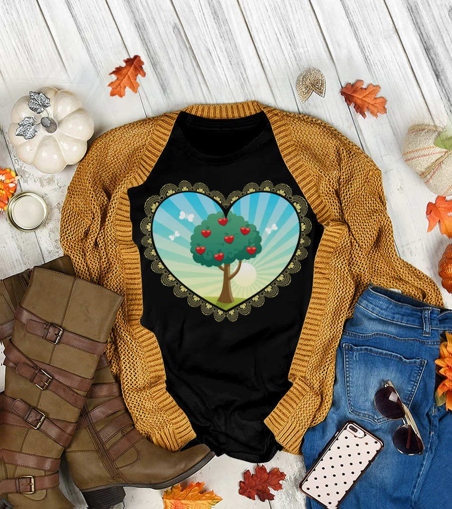 Love Tree Heart with Sun and Butterflies T-Shirt