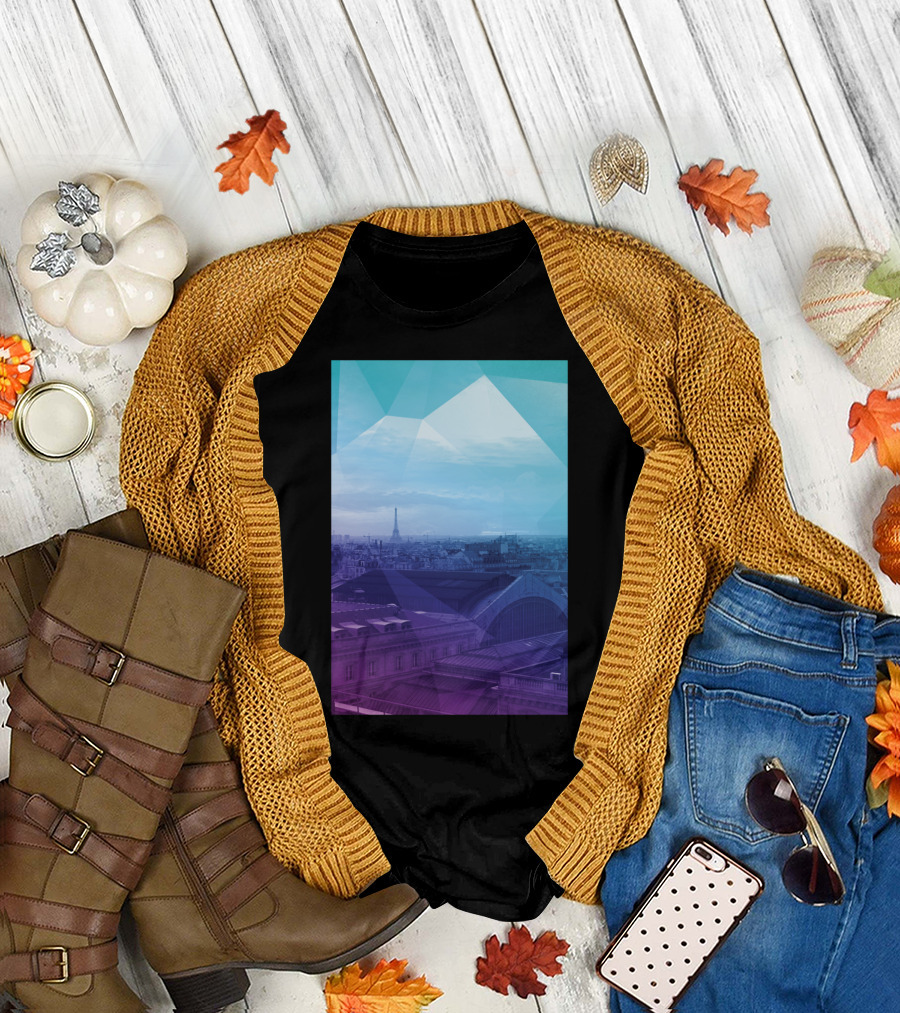 Paris Skyline with Abstract Geometric Overlay T-Shirt