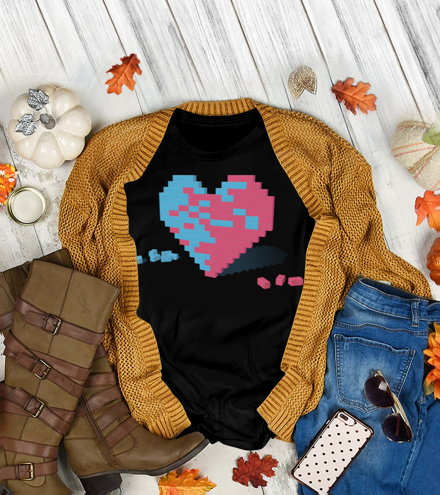 Love Wall Pixel Heart Blocks T-Shirt