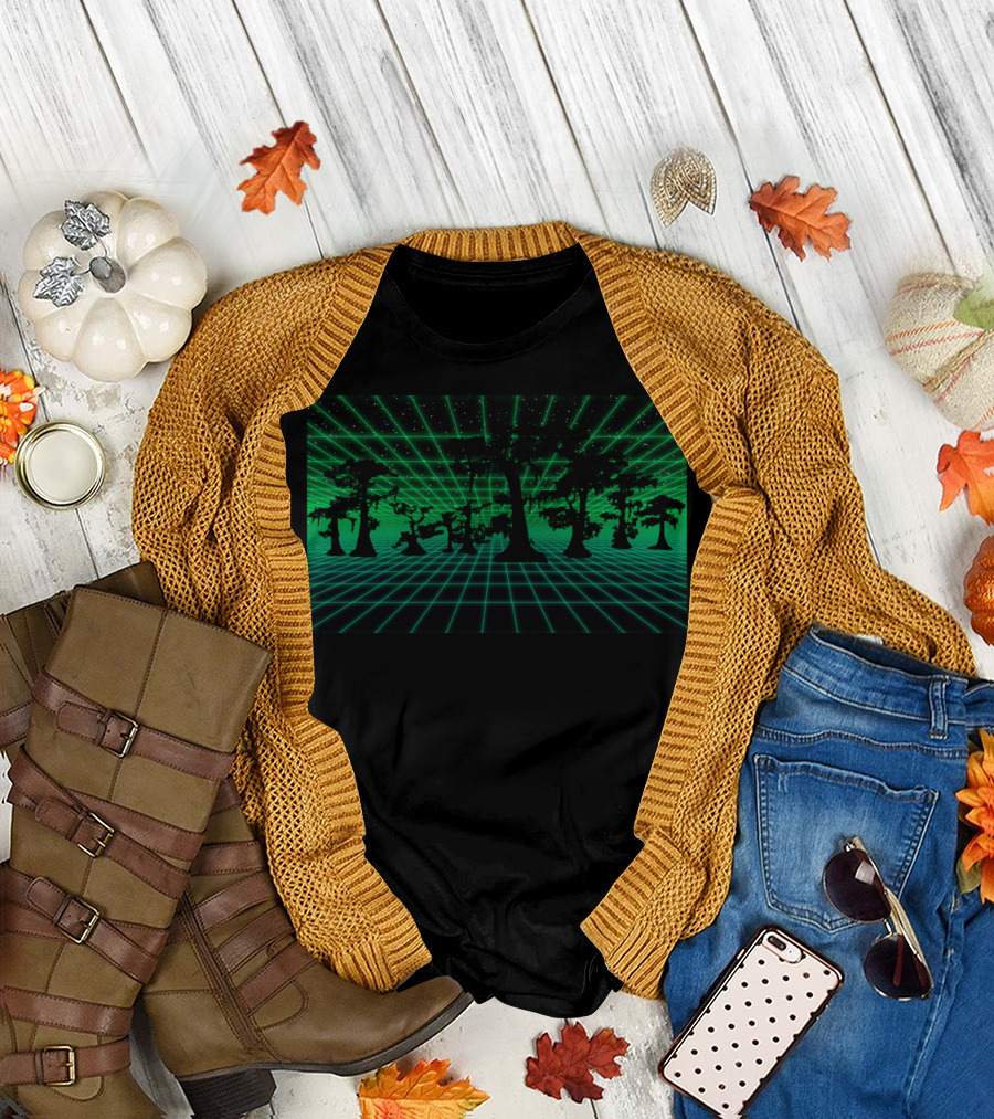 Retro Swamp Neon Grid Forest T-Shirt