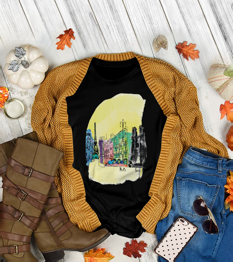 Paris Eiffel Tower Colorful Cityscape T-Shirt