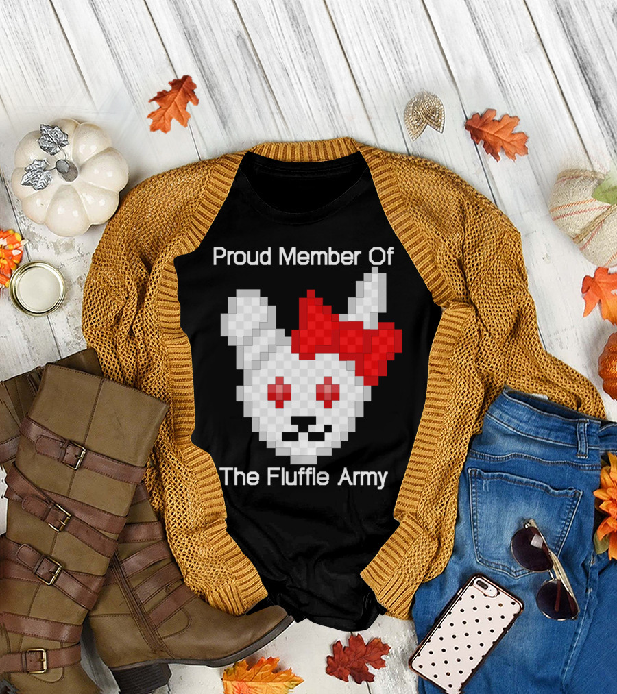 Proud Member of The Fluffle Army Pixel Bunny Badge T-Shirt