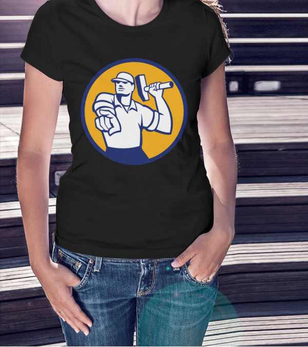 Demolition Worker Pointing Hammer Circle Icon T-Shirt
