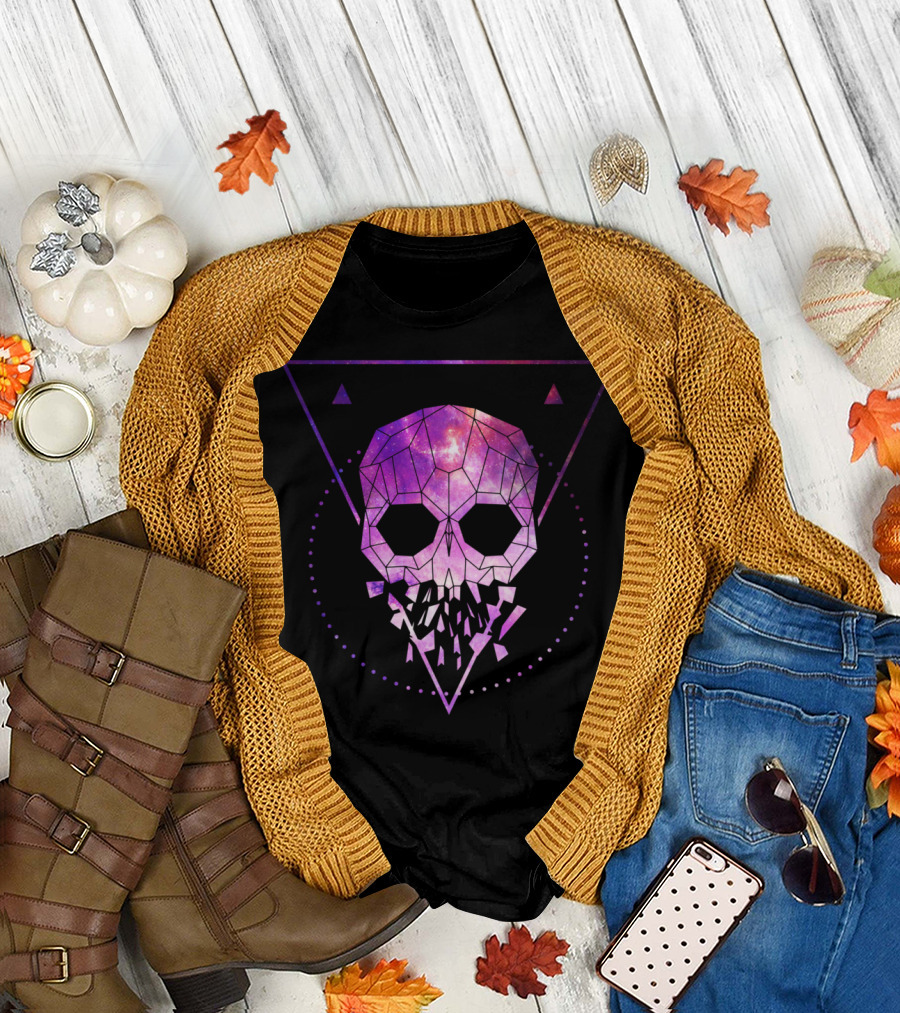 Break It Down Geometric Galaxy Skull T-Shirt