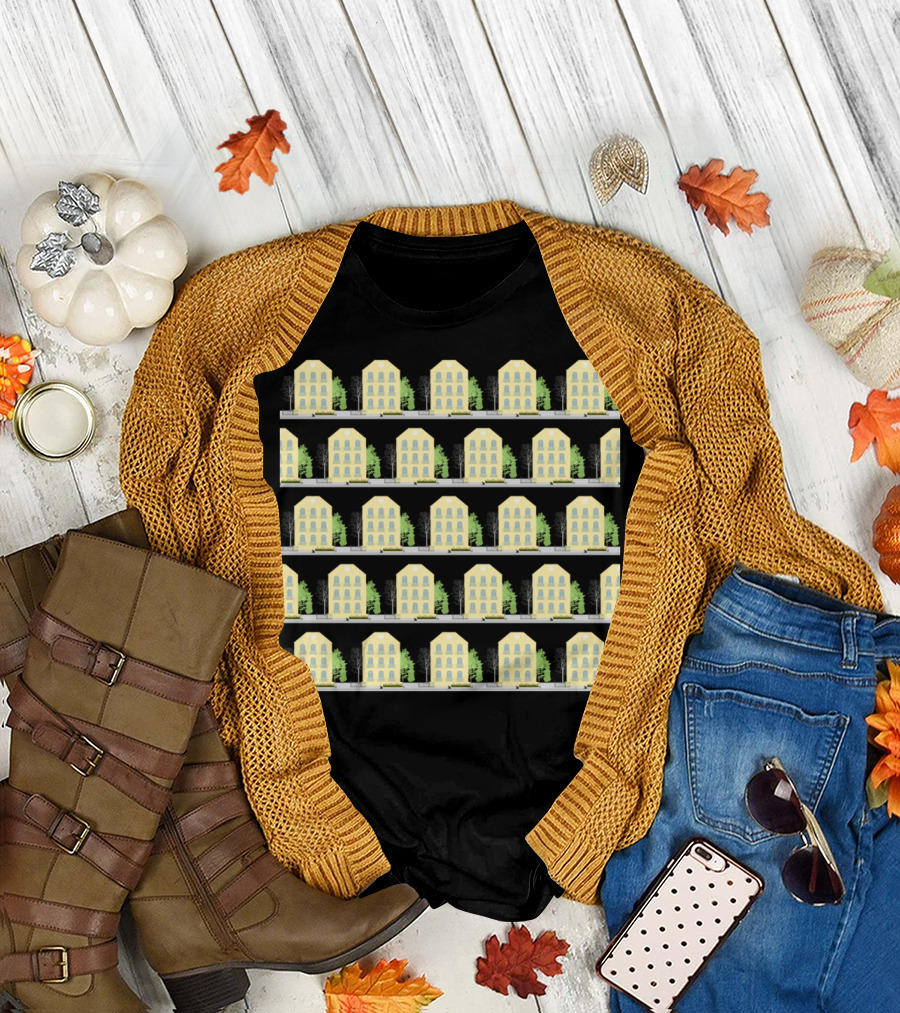 Yellow Houses Pattern Rows T-Shirt