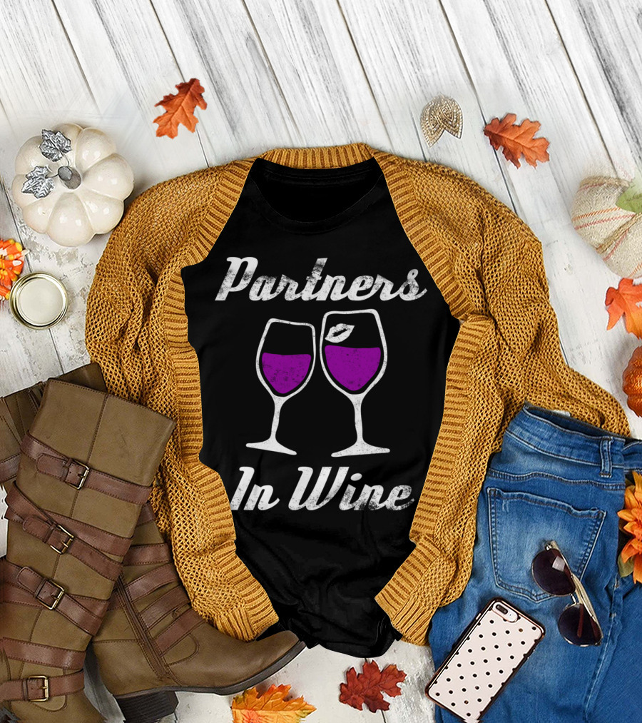 Partners In Wine Glasses with Purple Drink and Lip Print T-Shirt