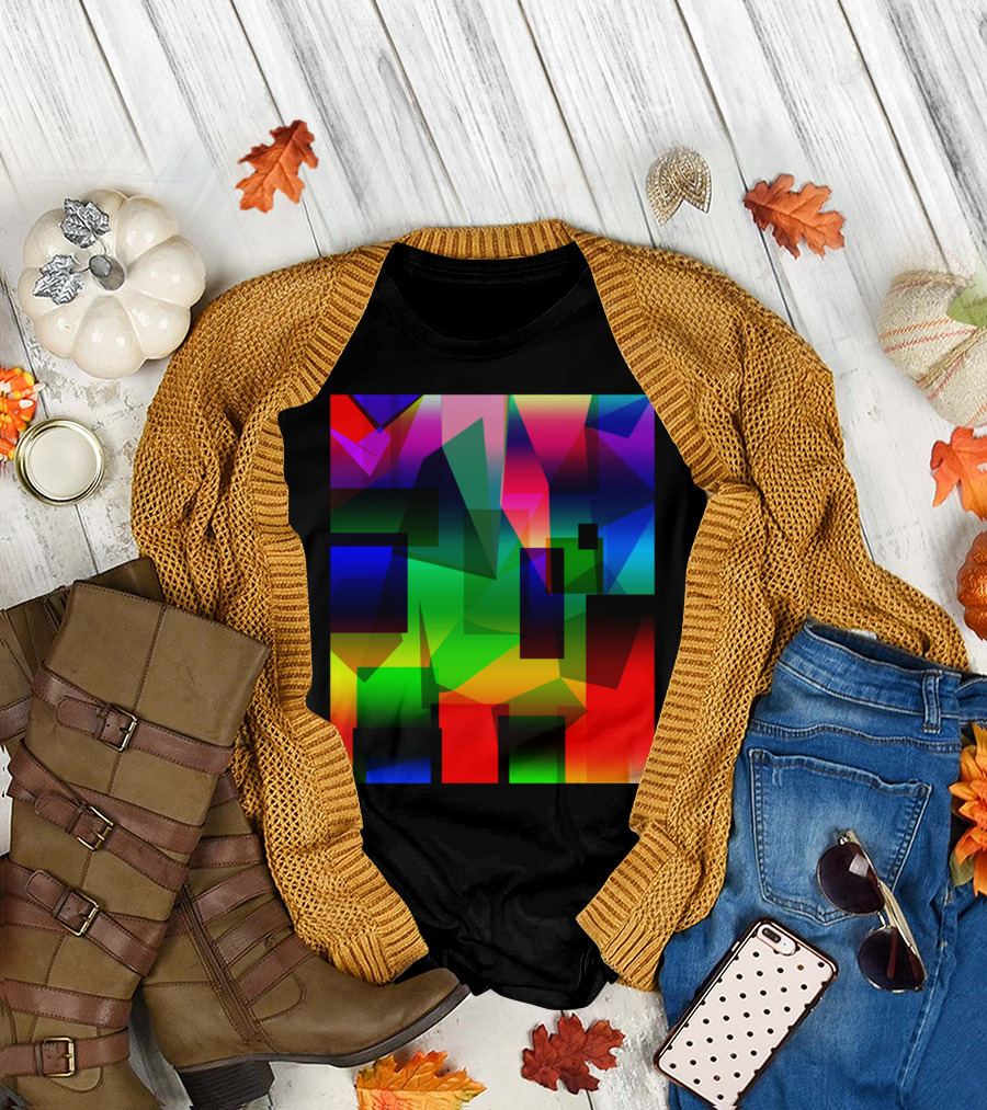 Depth Large Multicolored Geometric Abstract T-Shirt