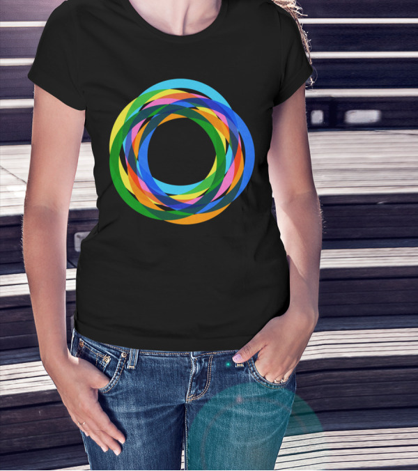 Retro Vibrant Overlapping Rainbow Circles T-Shirt