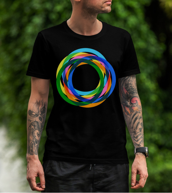 Retro Vibrant Overlapping Rainbow Circles T-Shirt