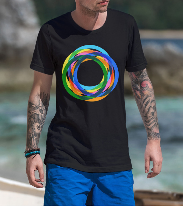Retro Vibrant Overlapping Rainbow Circles T-Shirt